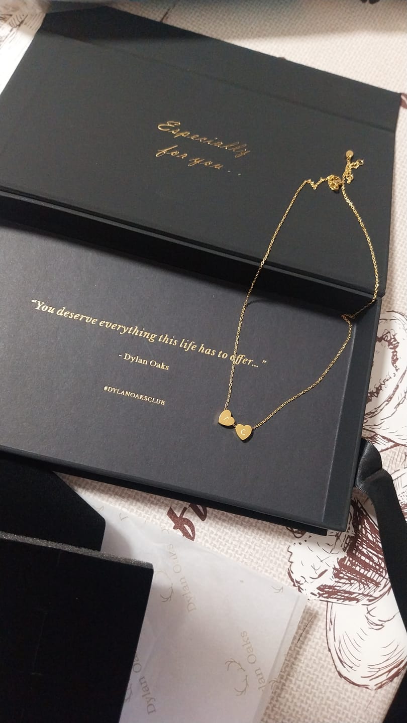 Customer photo review of Amo Heart Double Bead Necklace in Gold