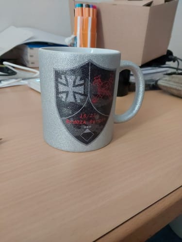 Customer photo review of Glitzer-Tasse Becher Keramik Tasse mit Logo bedruckt 325ml Firmenlogo