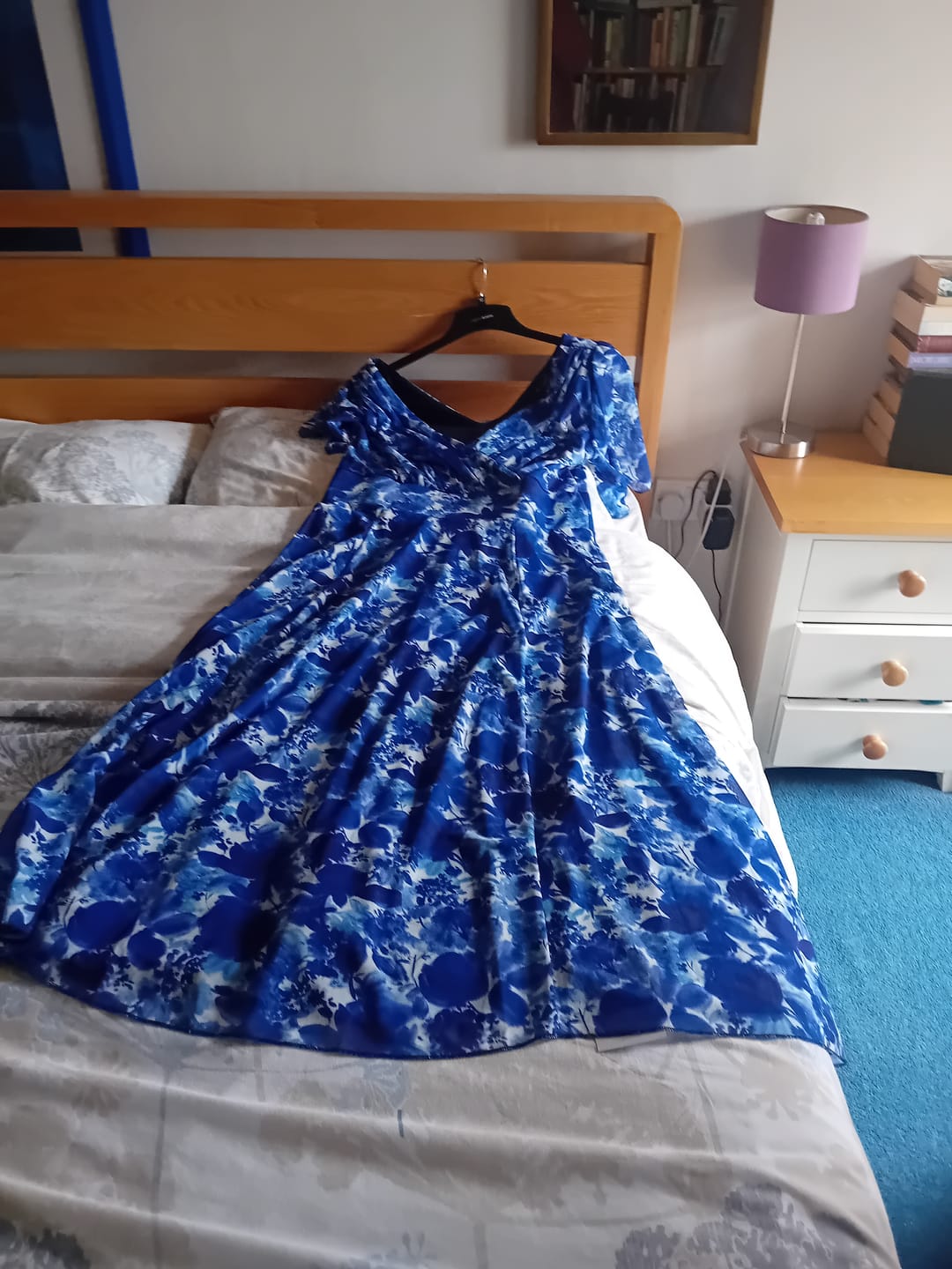 Customer photo review of Victoria Cobalt Blue Print Angel Sleeve Mesh Long Midi Dress