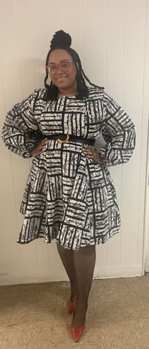 Customer photo review of TITI AFRICAN PRINT PUFF SLEEVE DRESS [WHITE]
