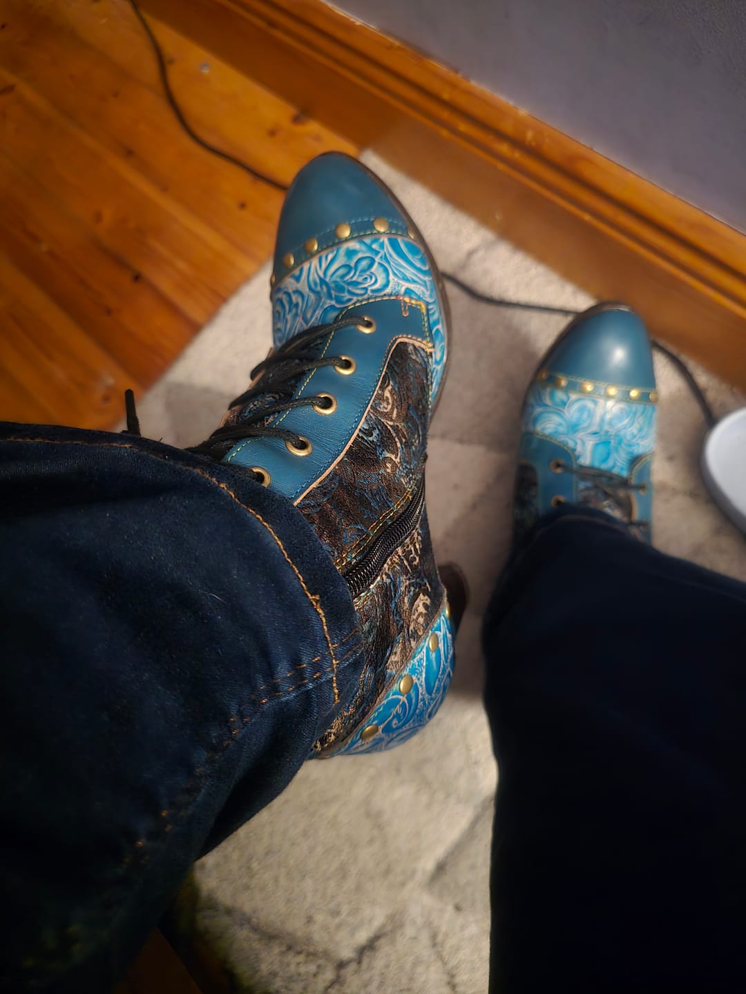Customer photo review of Retro Handmade Leather Patchwork Ankle Boots