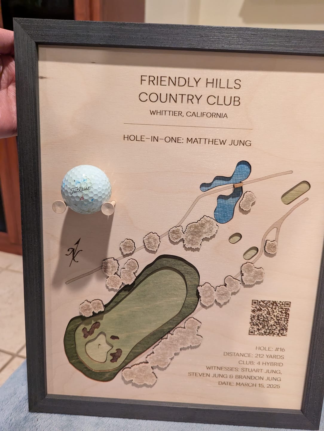 Customer photo review of Personalized Hole-in-One | Single Hole Golf Art