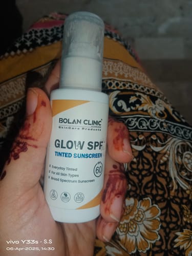 Customer photo review of Glow SPF: Tinted Sunscreen Broad Spectrum Sunscreen, SPF 60, Ideal for all Skin Types