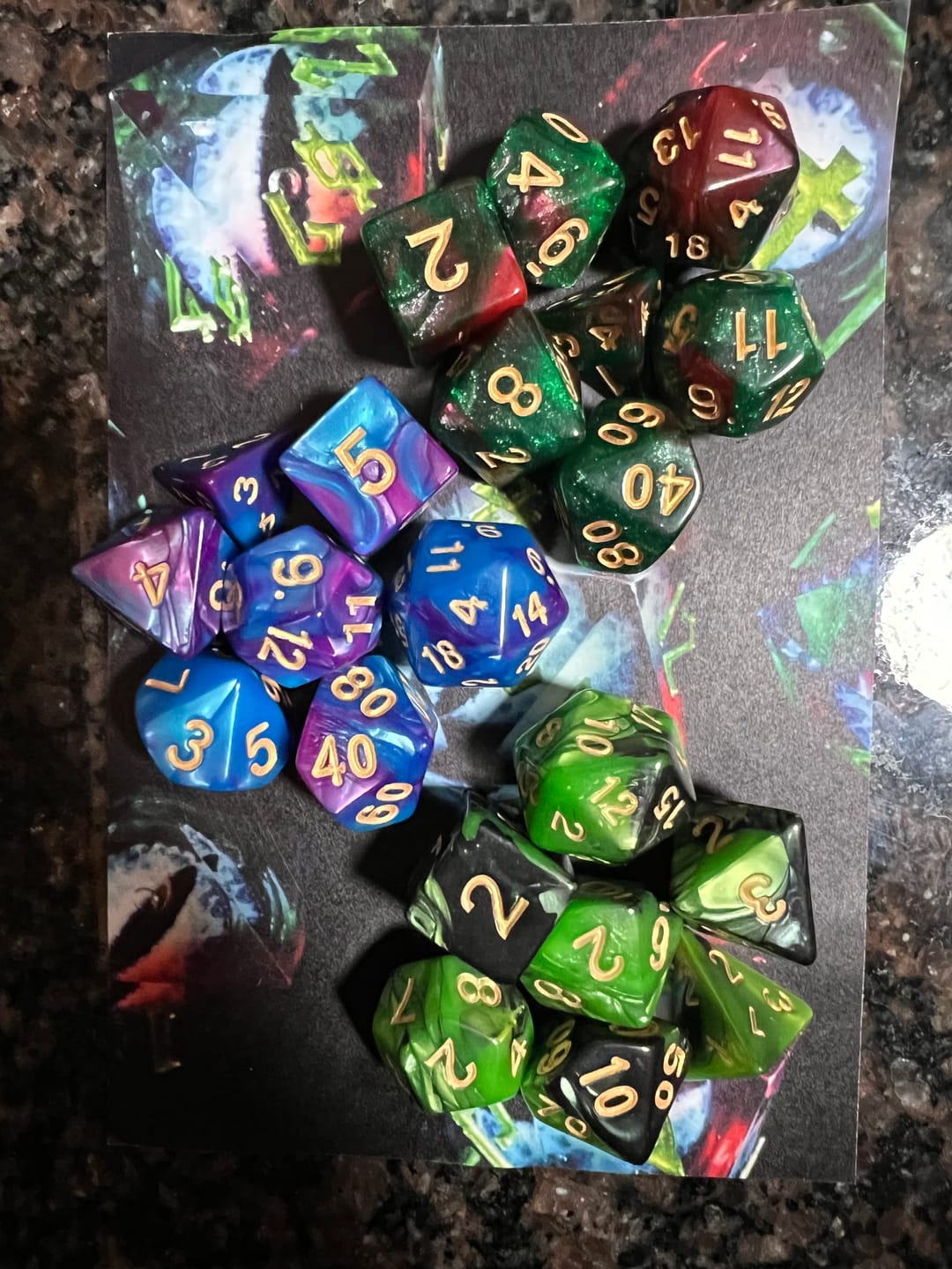 Customer photo review of 3 Mystery Acrylic Dice Sets