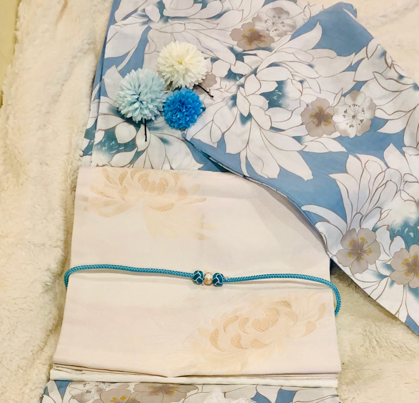 Customer photo review of Kazari Himo - Blue Triple Beads