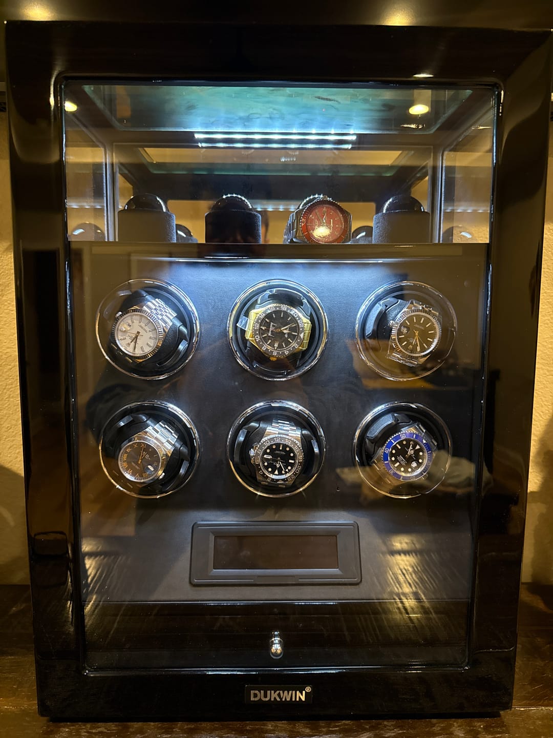 Customer photo review of Fingerprint Lock 6 Watch Winders with Extra Watches Storage LCD Remote Control - Black