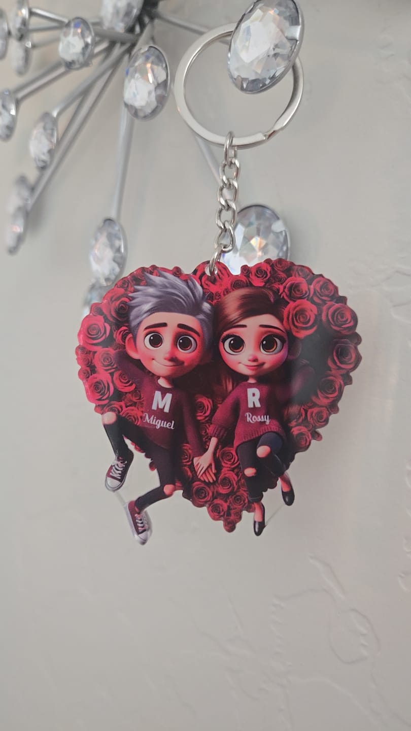Customer photo review of Rose Heart Couple Personalized Acrylic Keychain, Valentine's Day Gift for her, Gift for him