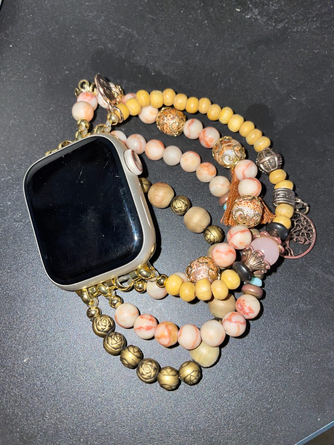 Customer photo review of Golden Tree of Life Jasper Stretch Watch Strap