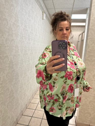 Customer photo review of Long Sleeve Button Front Floral Print Top