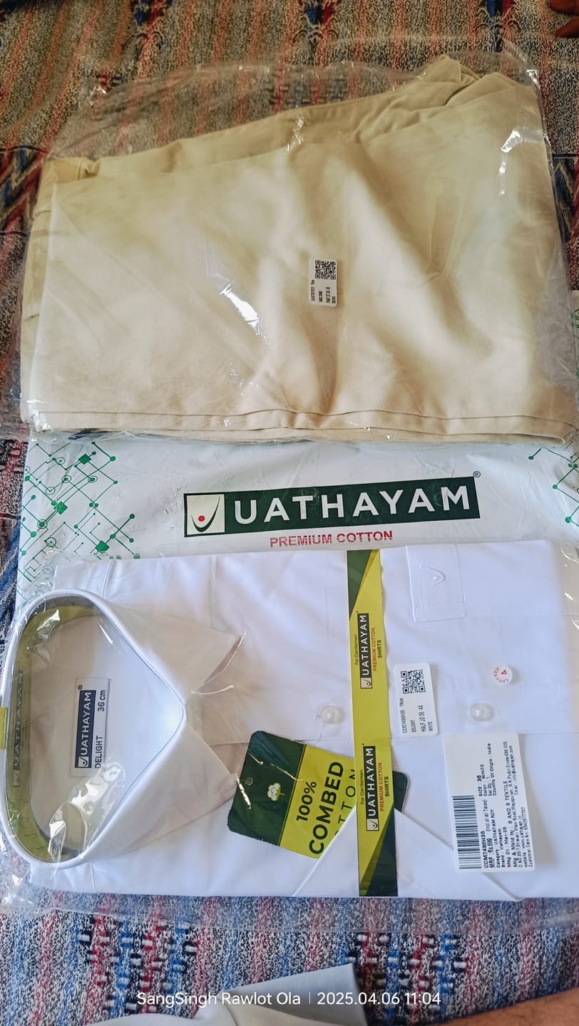 Customer photo review of Delight + Basic Chino - White Shirt with Cream Trouser Combo For Men | Uathayam