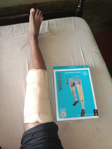 Customer photo review of Knee Brace - Short (14" Brace) | Ideal firm Knee support that limits knee motion & stabilizes the knee with mediolateral metal supports | Color - Beige