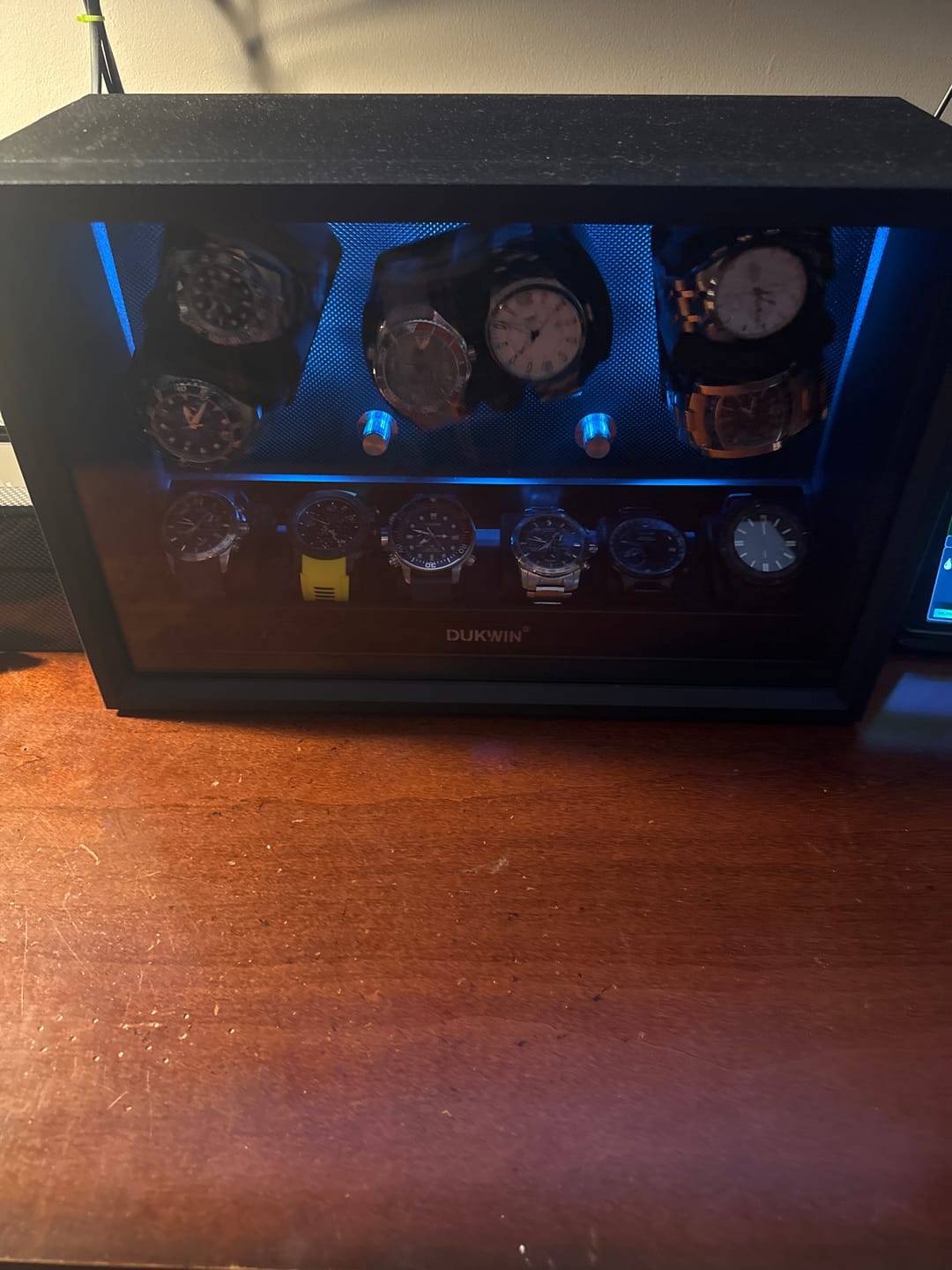 Customer photo review of Automatic Watch Winders Muti-Slots with Aurora Blue Backlight and Foam Pad