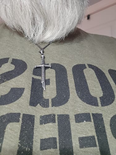 Customer photo review of Legacy of Courage Broken Sword Necklace Stainless Steel: Helps Pair Veterans With A Service Dog Or Shelter Dog