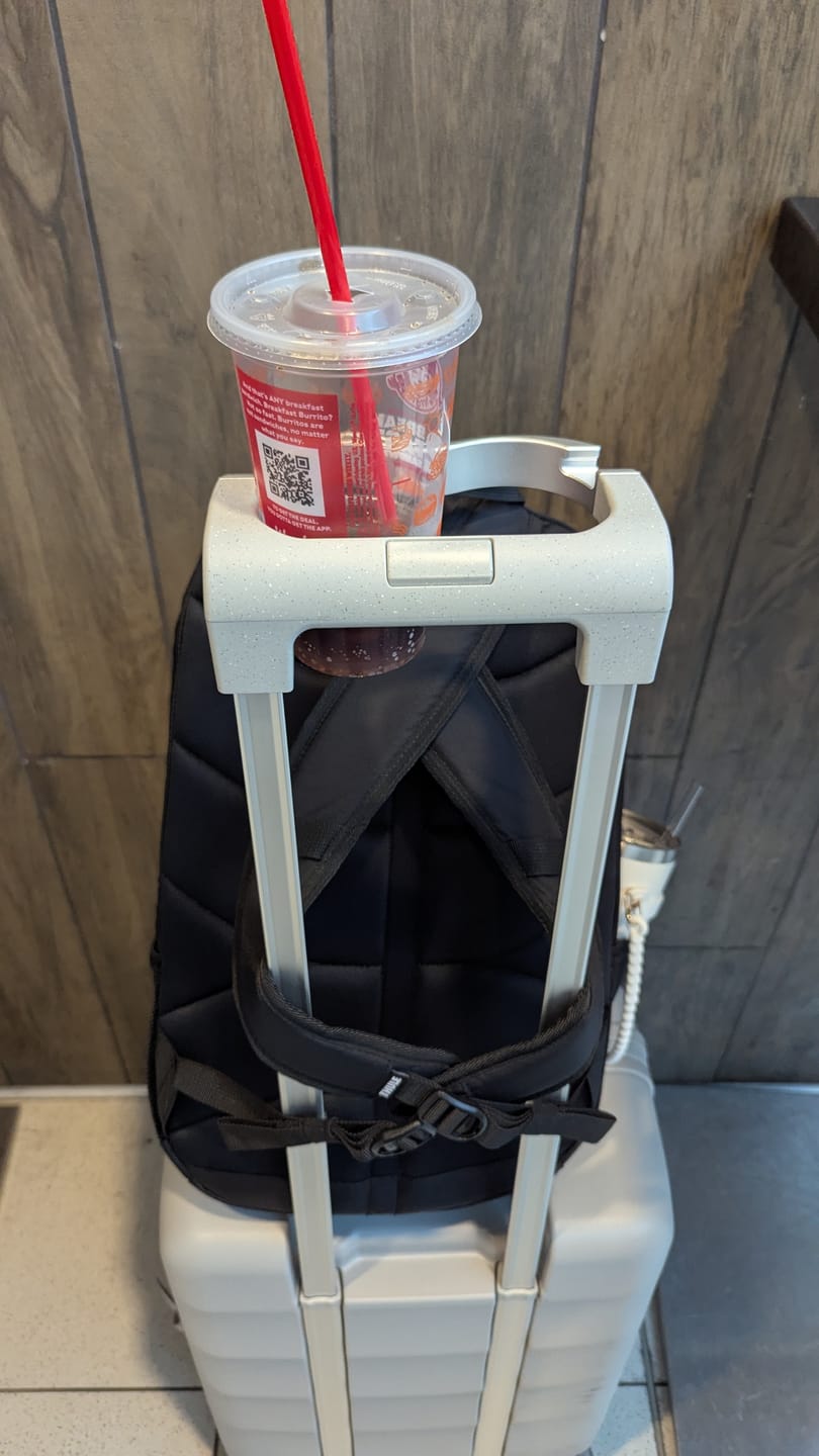 Customer photo review of Bigger Tank Carry-On in Harbor Mist