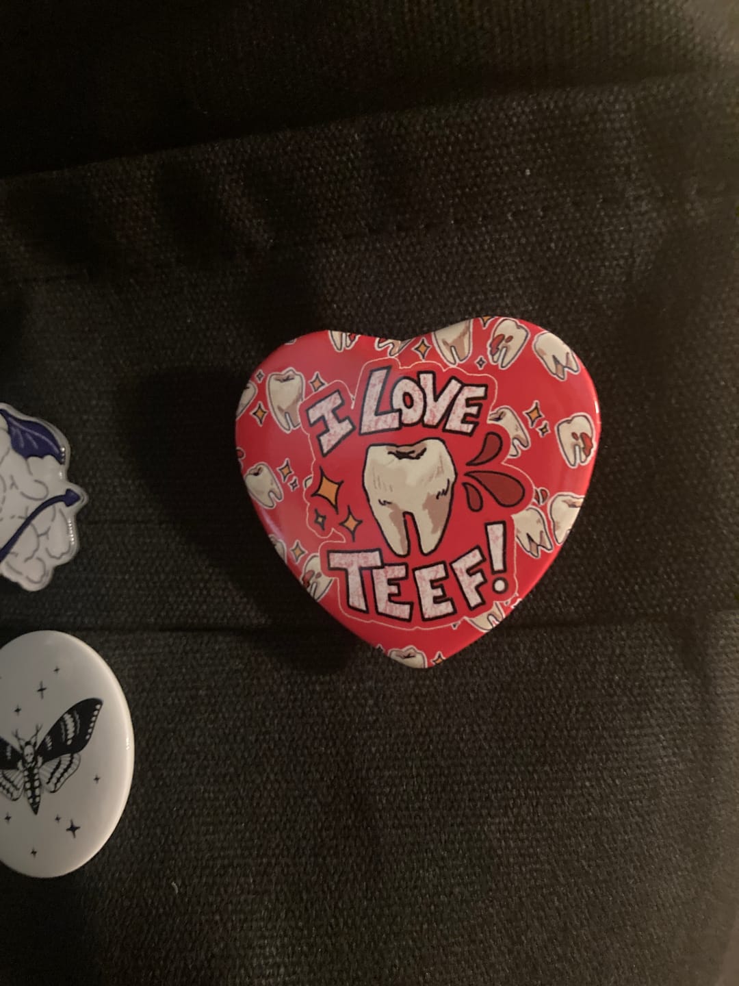 Customer photo review of I love Teef! Large Heart Button