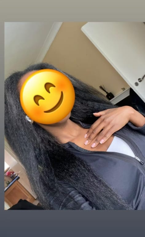 Customer photo review of MORE FACE Pre-bleached Kinky Straight Wear Go Glueless Wig 7x5 Pre-cut HD Lace Pre-plucked
