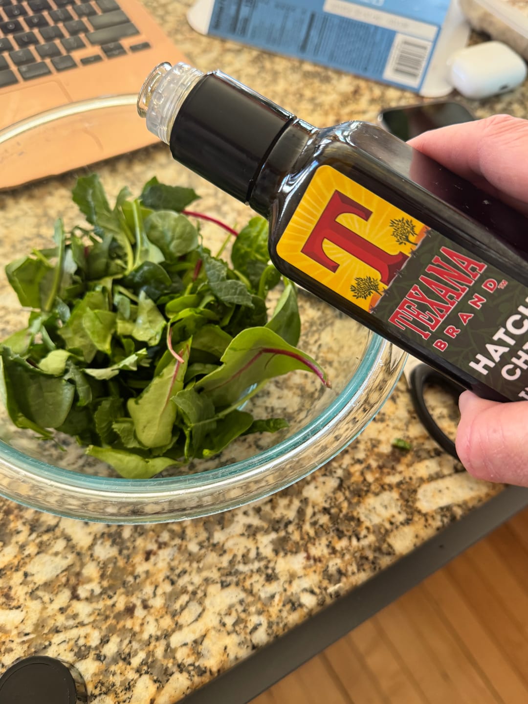 Customer photo review of Texana Brand Hatch Chile Infused Olive Oil, 250ml (8.5fl oz)