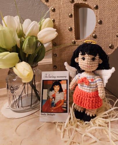 Customer photo review of Dolly® Personalized Crochet Doll with Photo Card