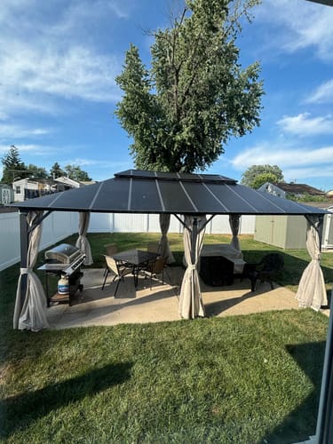 Customer photo review of Homrest 12x20 Gazebo Outdoor Double Roof Aluminum Composite Canopy Aluminum Frame Pavilion with Curtains and Netting for Patio Lawn Garden Backyard