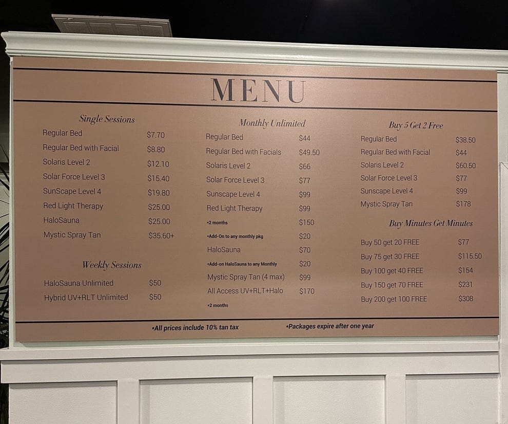 Customer photo review of Salon Menu Board Price List