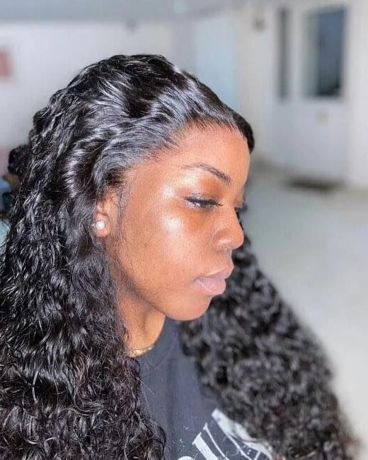 Customer photo review of MORE FACE 360 Glueless Wig Water Wave Invisi Drawstring Wear And Go Wig Quick Install Pre-Bleached And Pre-Cut HD Lace Human Hair Wigs Beginner Friendly