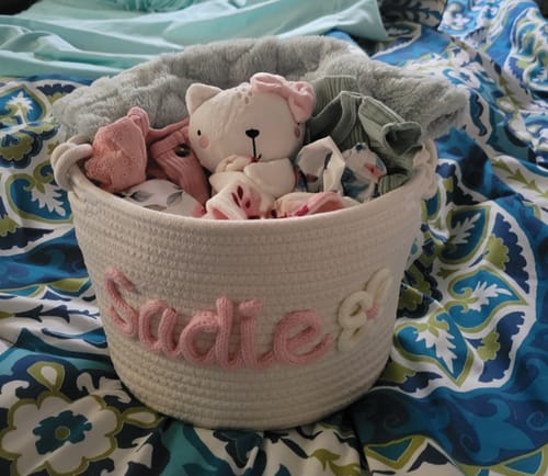 Customer photo review of Baby Knits™ Personalized Knitted Basket
