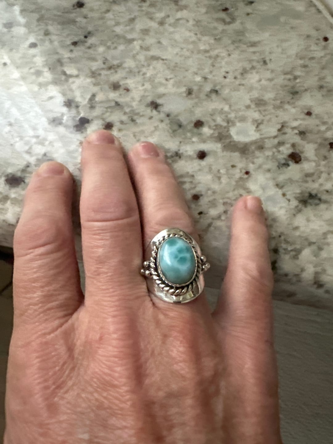 Customer photo review of Larimar Sterling Silver Boho Ring for Women