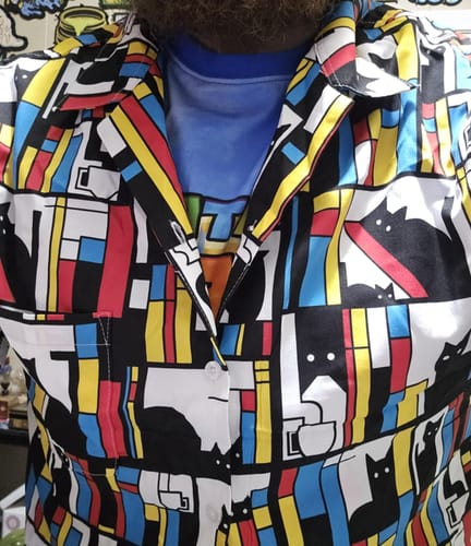 Customer photo review of Mondrian Cat Library Button Up Shirt