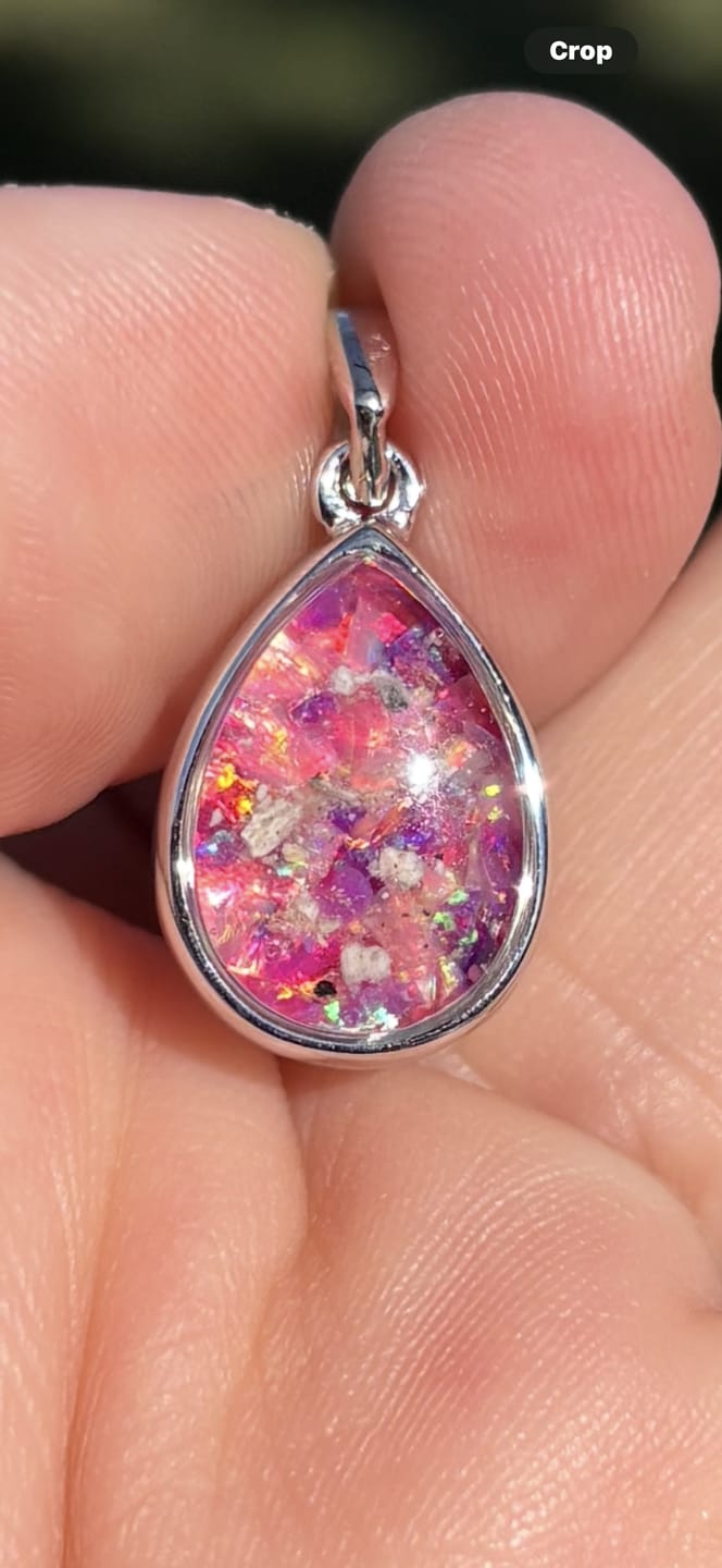 Customer photo review of Petite Pear Drop with Cremation Ashes