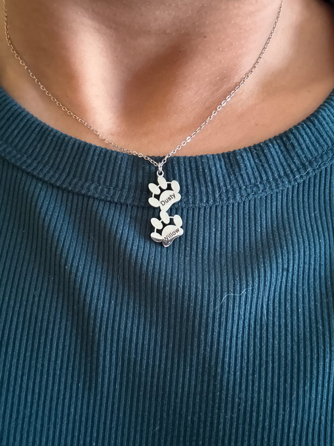 Customer photo review of Personalized Paw Print Name Necklace