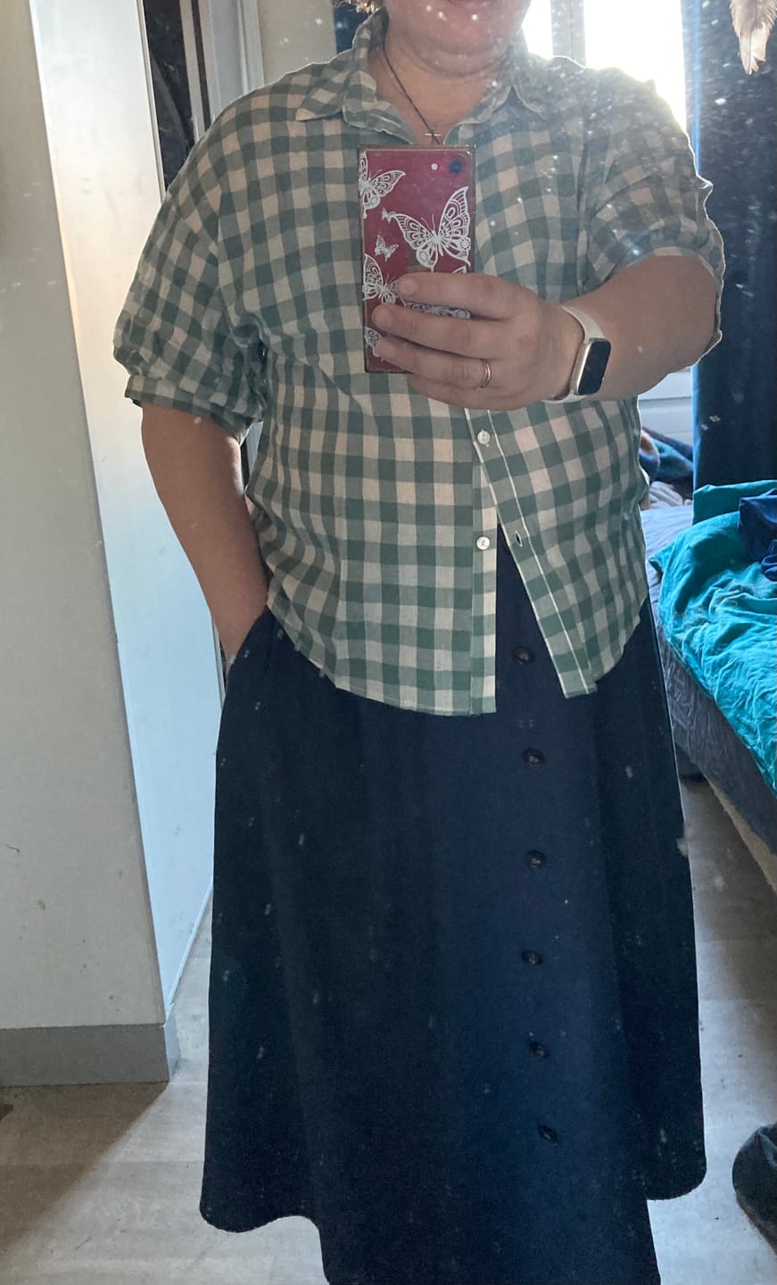 Customer photo review of Plus Size Linen Summer Plaid Vintage Women Loose Shirt