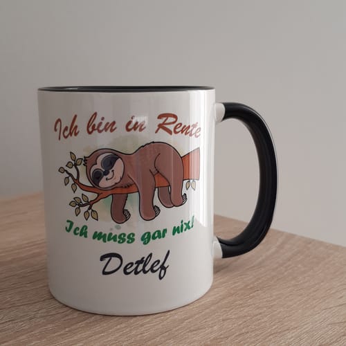 Kundenbewertung mit Foto zu Bedruckte Tasse Faultier in Rente - Personalisiert mit Name