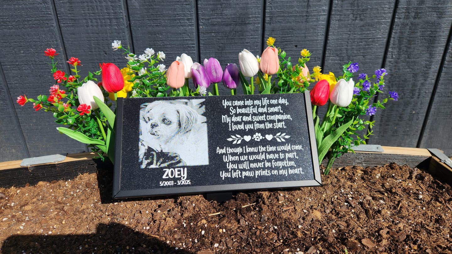 Customer photo review of Outdoor Personalized Dog Memorial Plaque You Left Pawprints On My Heart Personalized Outdoor Plaque