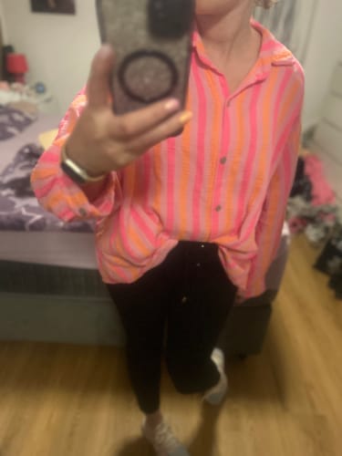 Customer photo review of Musselin Bluse NEON Streifen