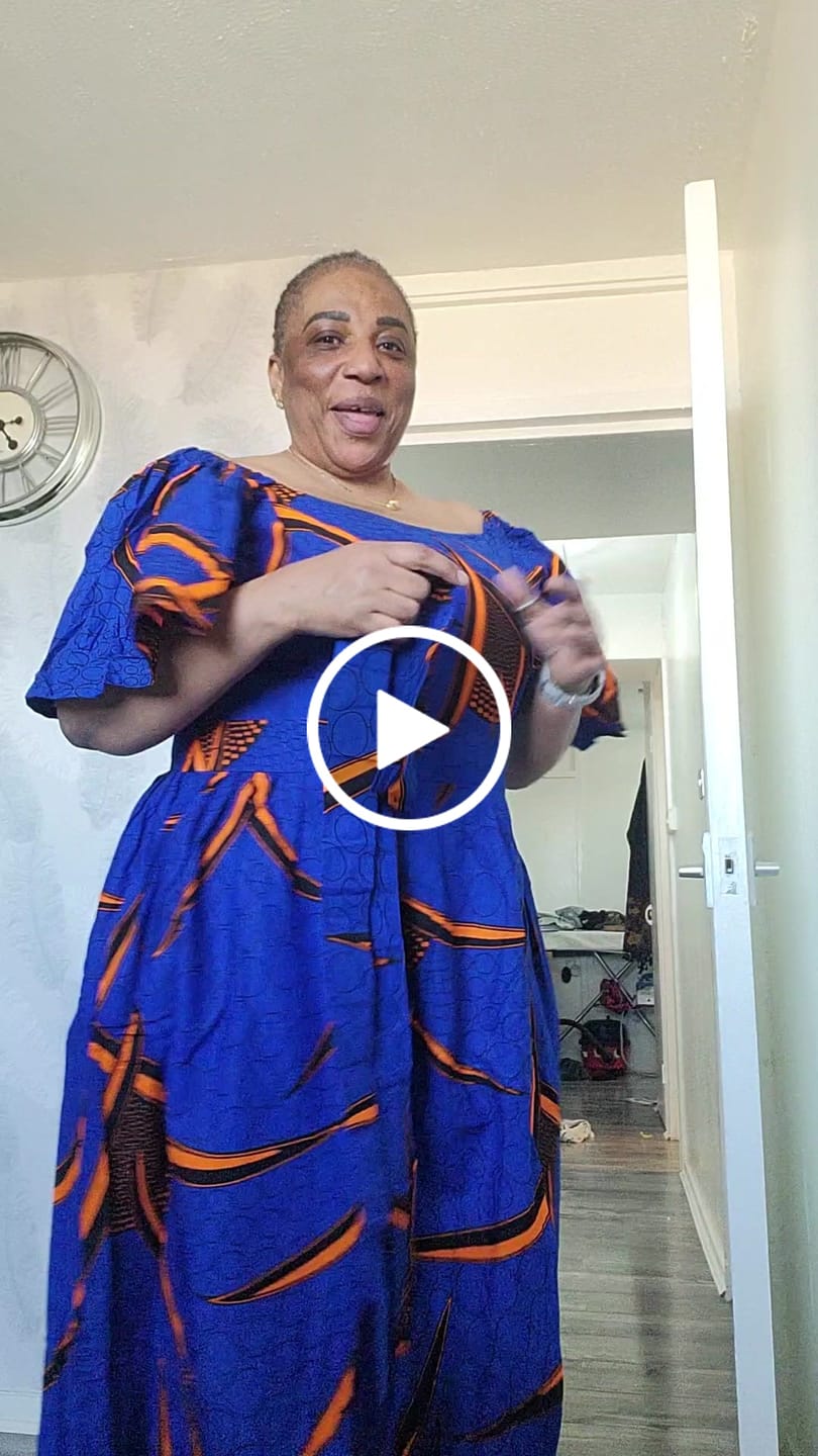 Customer video review of Toni Ankara Off shoulder Maxi Dress | Blue and Orange African Print