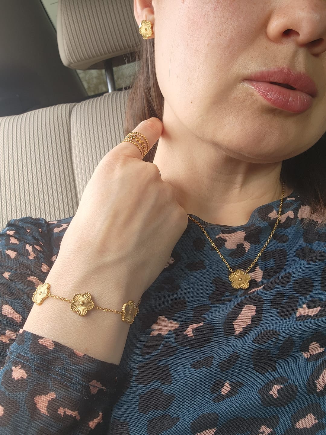 Customer photo review of Golden Clover Necklace
