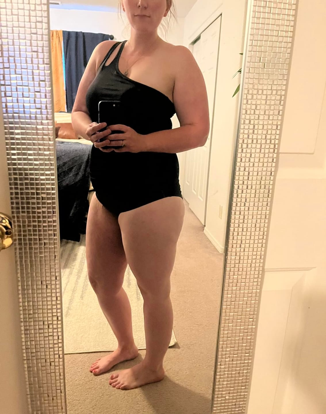 Customer photo review of Emoswimsuit - One Shoulder One Piece Swimsuit for Women Tummy Control Bathing Suits