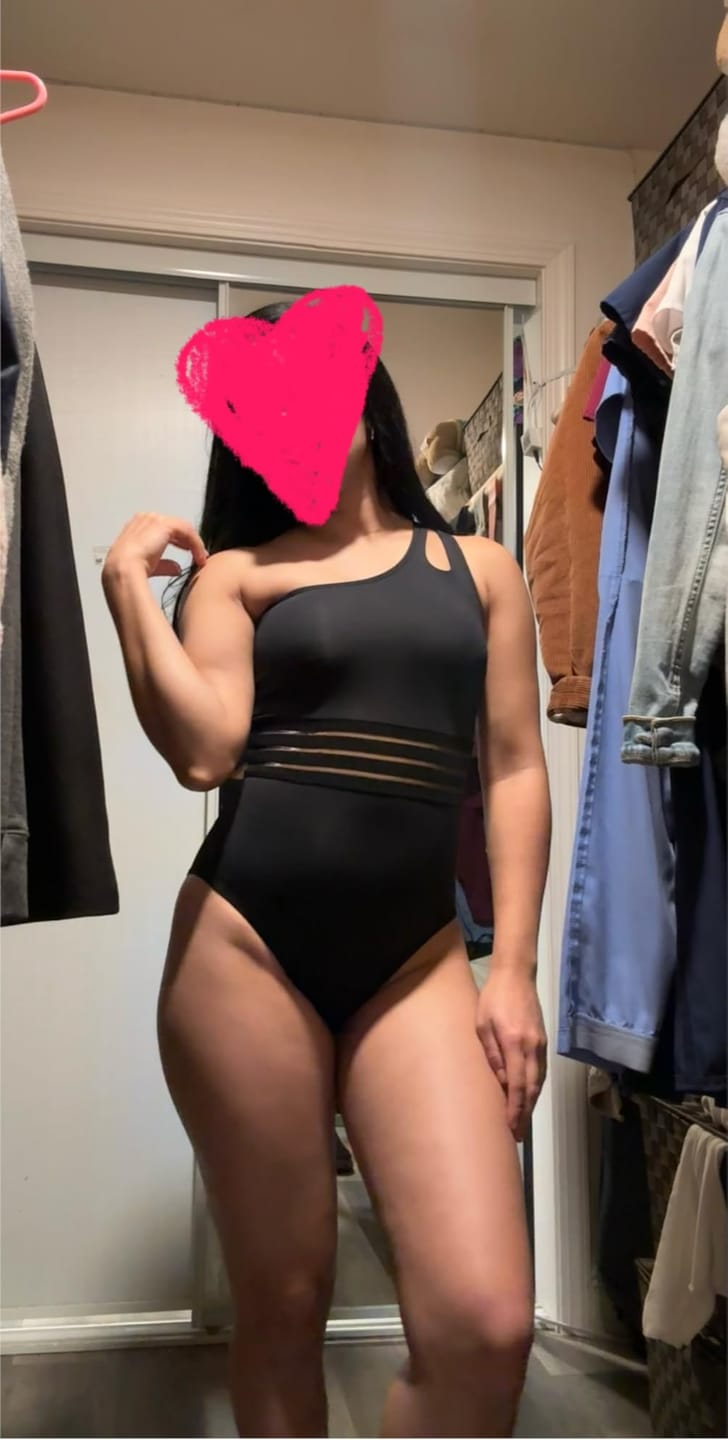 Customer photo review of Emoswimsuit - One Shoulder One Piece Swimsuit for Women Tummy Control Bathing Suits