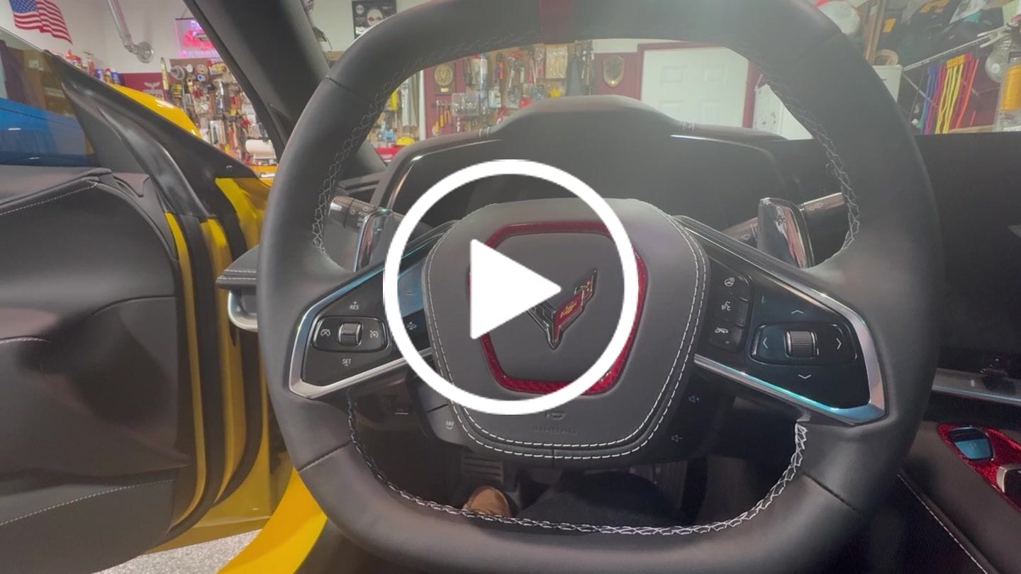 Customer video review of C8 2020+ Corvette Carbon Fiber Steering Wheel Airbag Chrome Trim Delete Cover