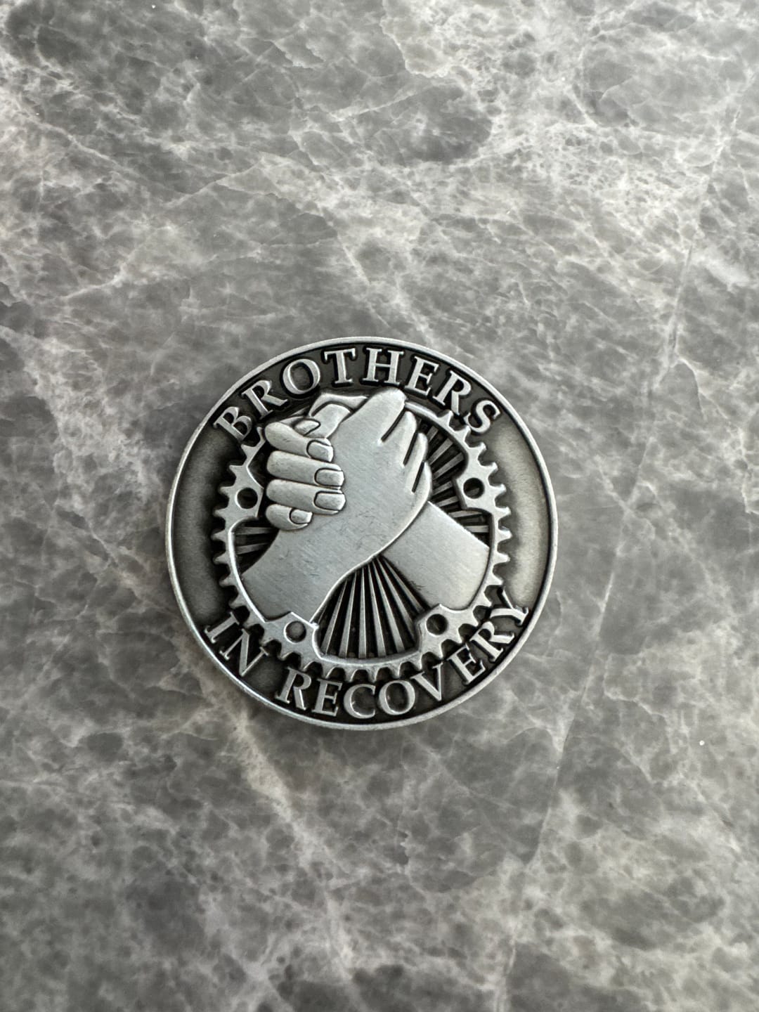 Customer photo review of Brothers in Recovery AA/NA Sobriety Medallion - Antique Silver
