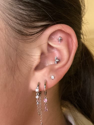 Customer photo review of Adelaine drop huggies Pink/silver