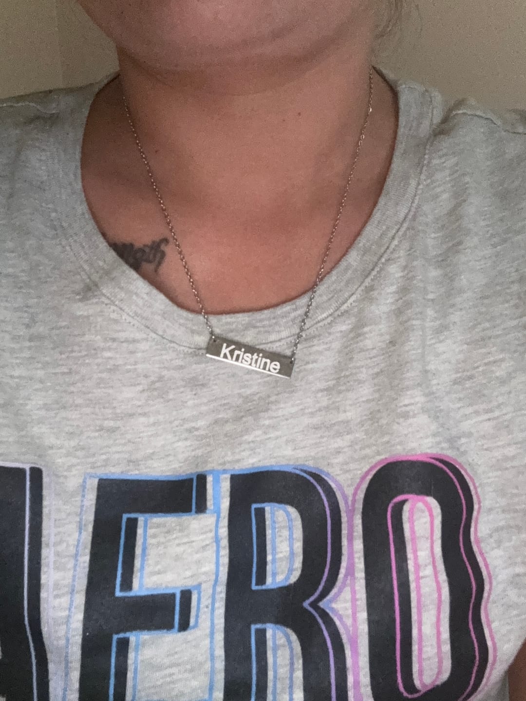 Customer photo review of Embossed Engraved Bar Necklace