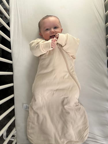 Customer photo review of Organic Cotton & Camel Wool Long Sleeve Sleep Sack 2.5 TOG - Cream