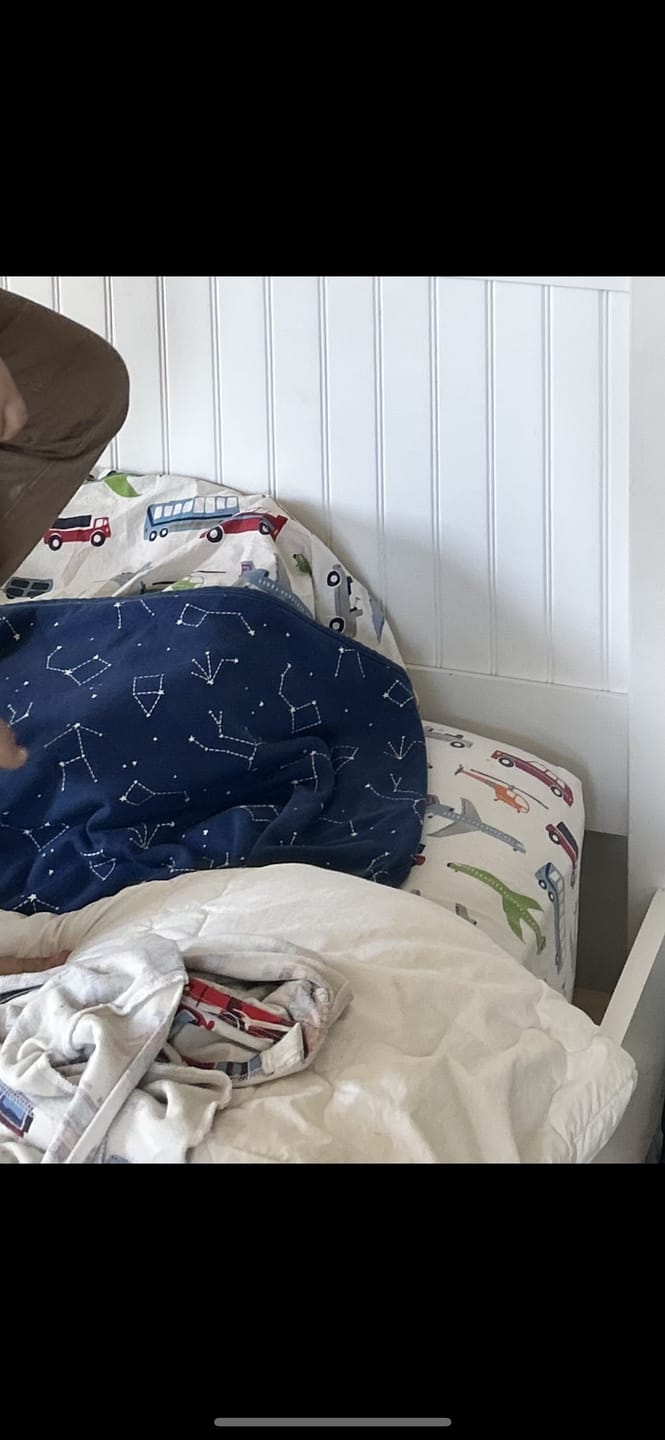 Customer photo review of Toddler Blanket, 4 Season® Merino Wool & Organic Cotton Blanket, 52.5" x 40", Night Sky™
