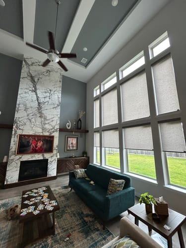 Customer photo review of SmartWings Motorized Light Filtering Roller Shades 70% Blackout Safari
