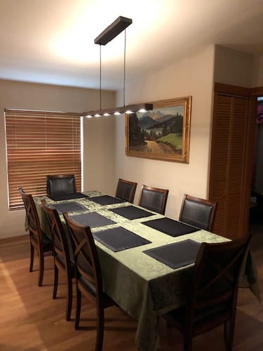 Customer photo review of Dimmable LED Rustic Linear Oak Wood Kitchen Island Pendant