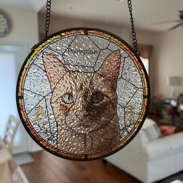 Customer photo review of Touching Pet Loss Gift: Stained Glass Cat Memorial with Custom Portrait from Your Cherished Photo