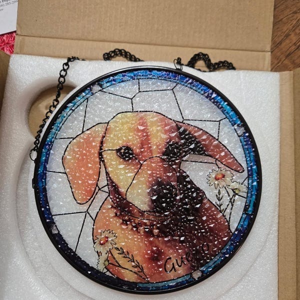 Customer photo review of Touching Pet Loss Gift: Stained Glass Cat Memorial with Custom Portrait from Your Cherished Photo