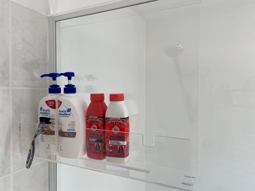 Customer photo review of Clear Acrylic Shower Shelf