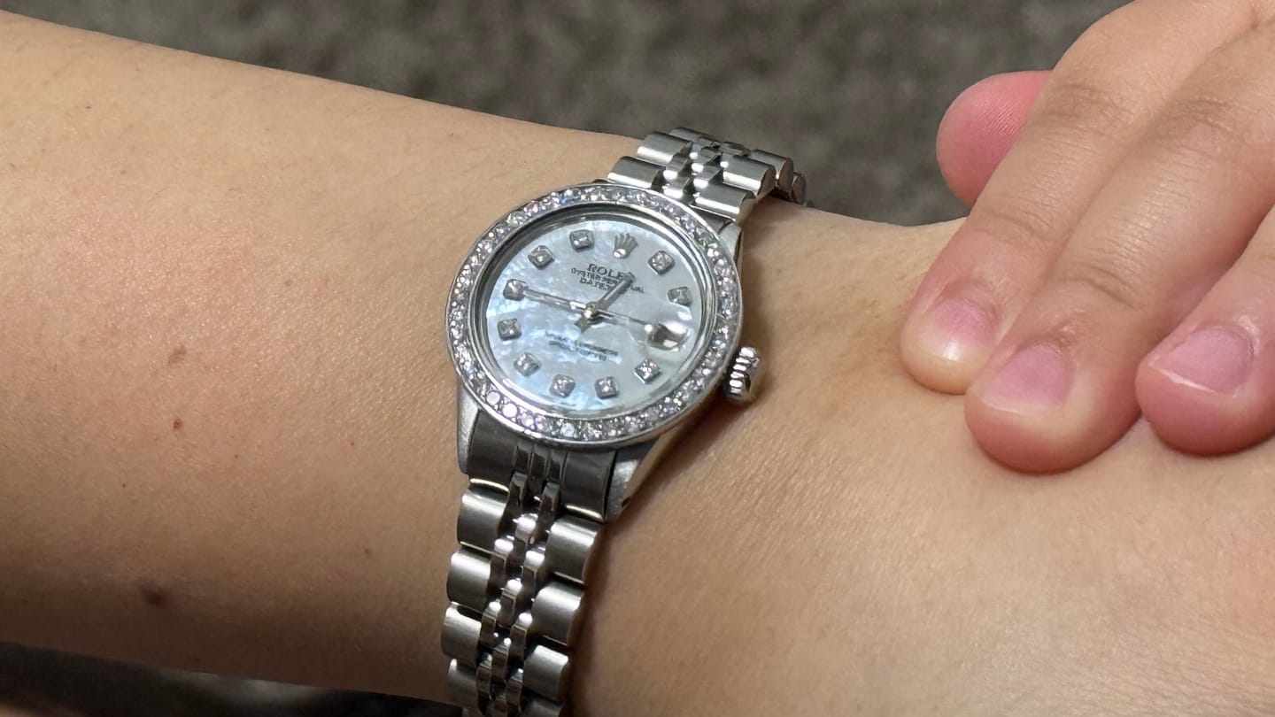 Customer photo review of Rolex Datejust 26 mm White Mother Of Pearl Dial Diamond Bezel Stainless Steel Watch